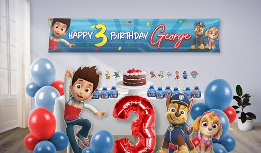 Birthday Kit (Paw Patrol) of Banners Cupcake Toppers Party Boxes Shaped Foamex